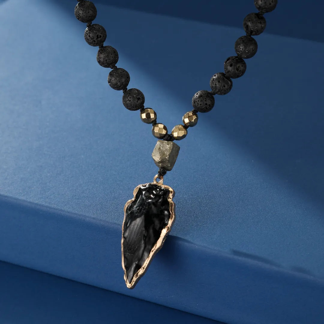 Obsidian and Lava Stone Necklace "Black Volcano"