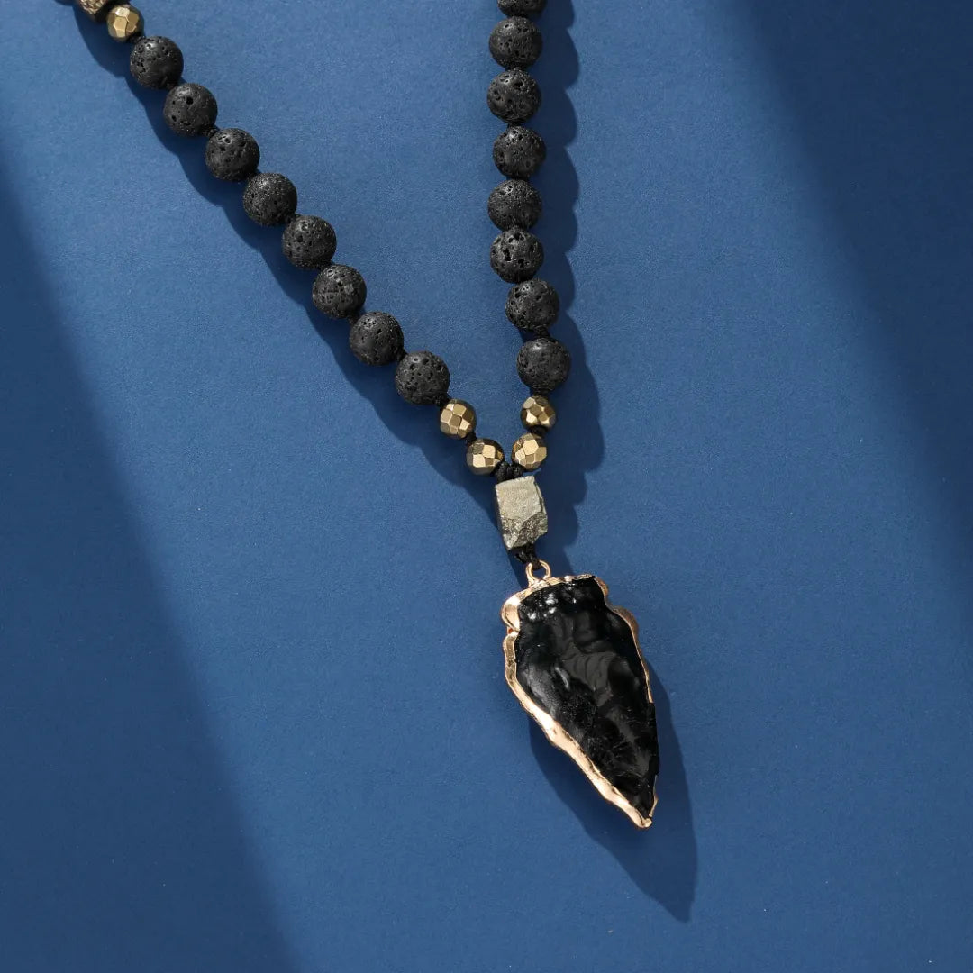 Obsidian and Lava Stone Necklace "Black Volcano"