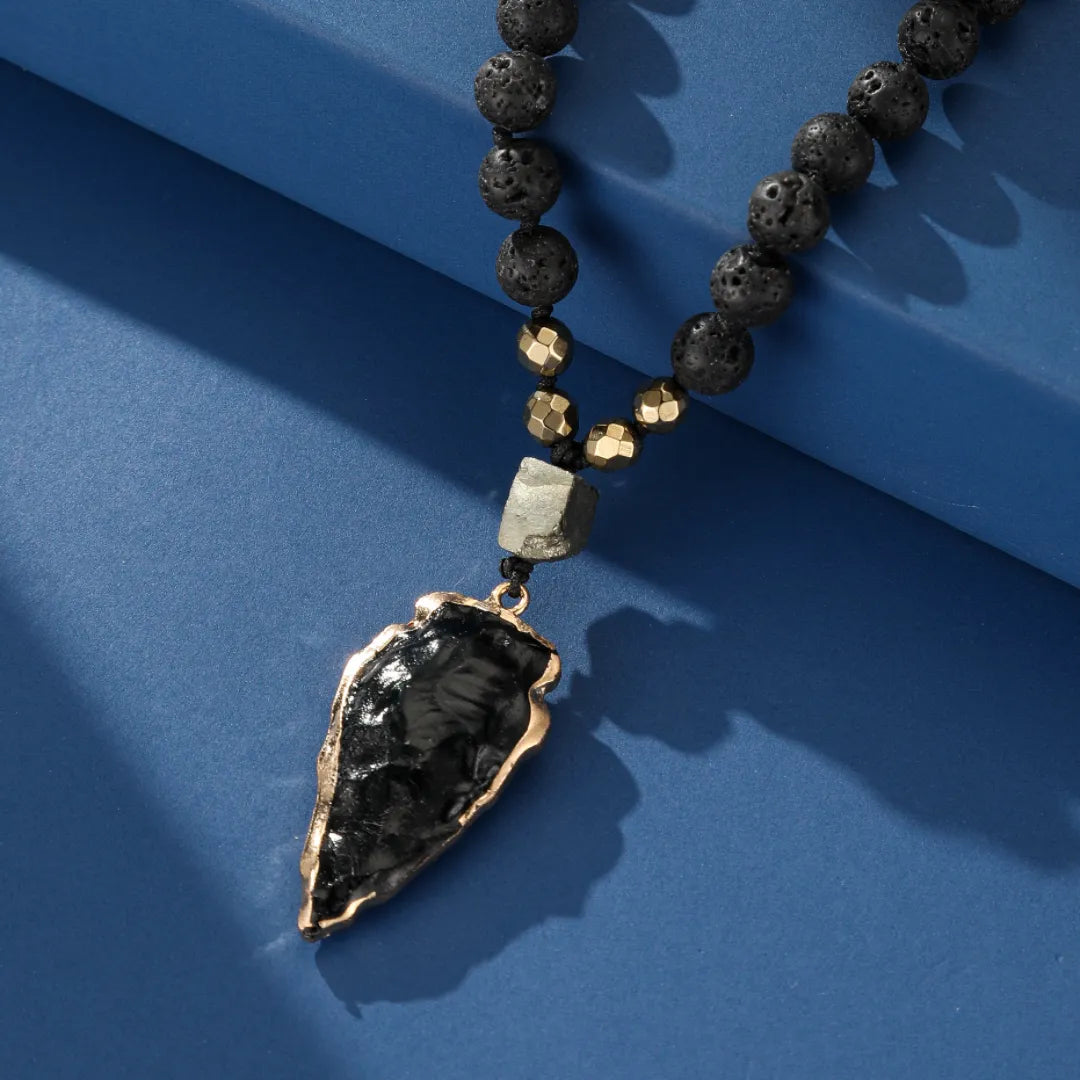 Obsidian and Lava Stone Necklace "Black Volcano"