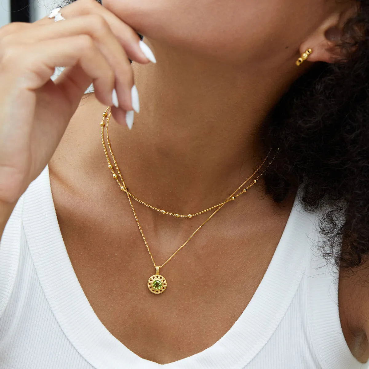 Peridot-Halskette "Kreis des Wohlstands" Vergoldetes Silber