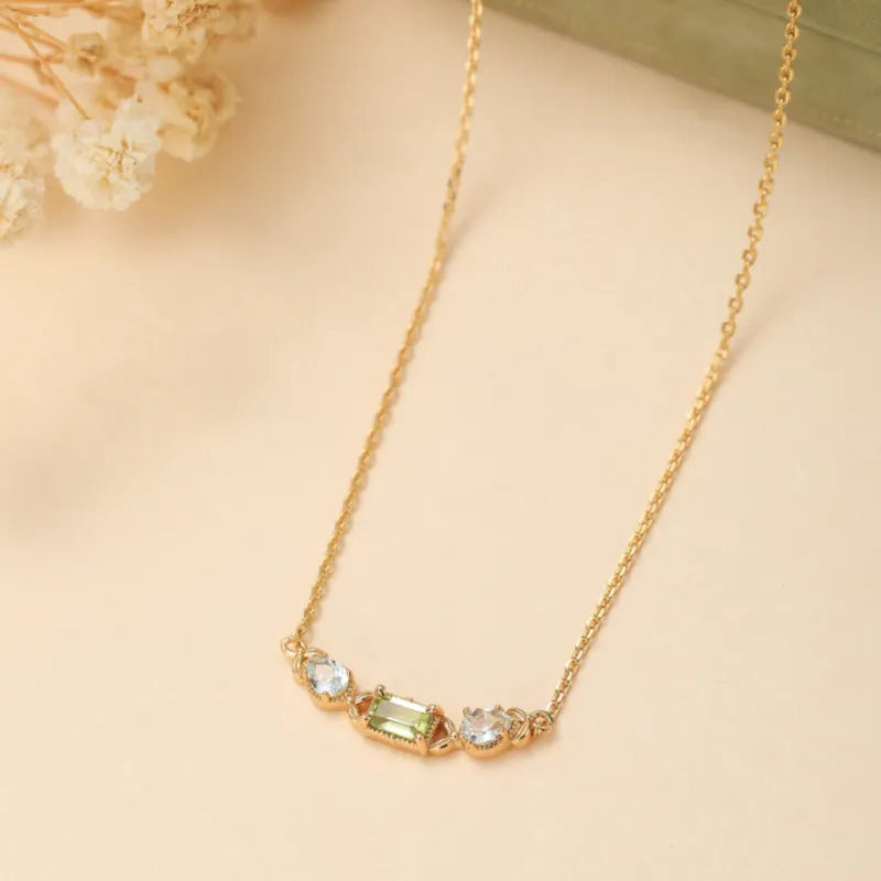 Peridot- und Topas-Halskette "Geometrische Raffinesse" Vergoldetes Silber