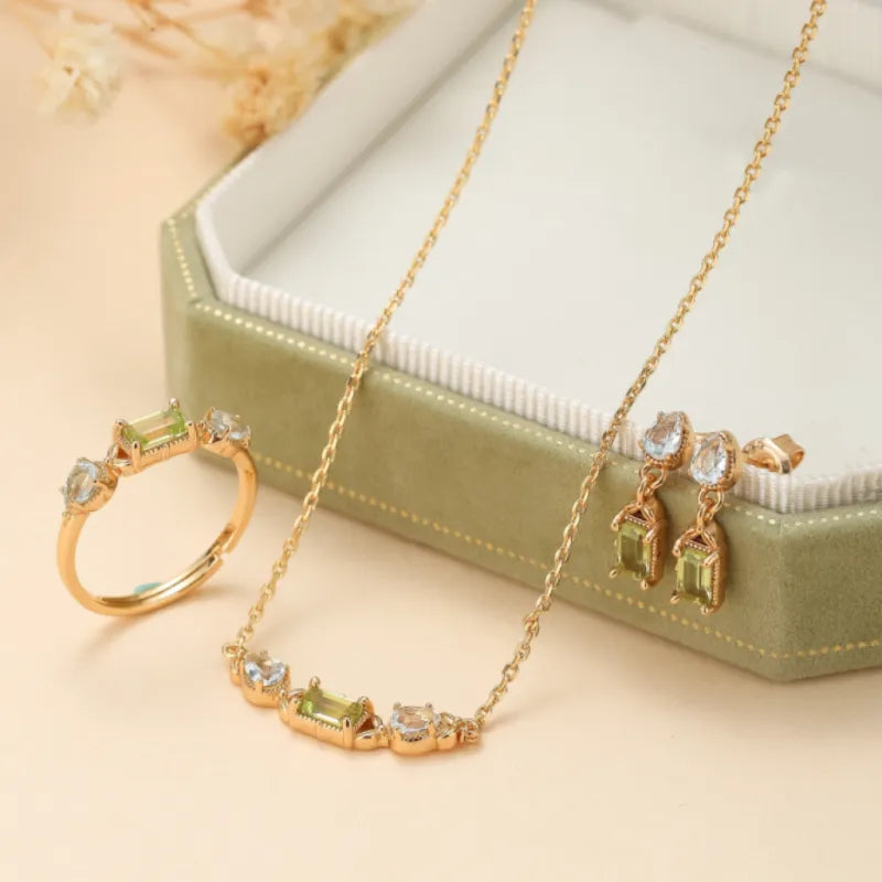 Collier Péridot et Topaze "Raffinement Géométrique" Argent Doré Or