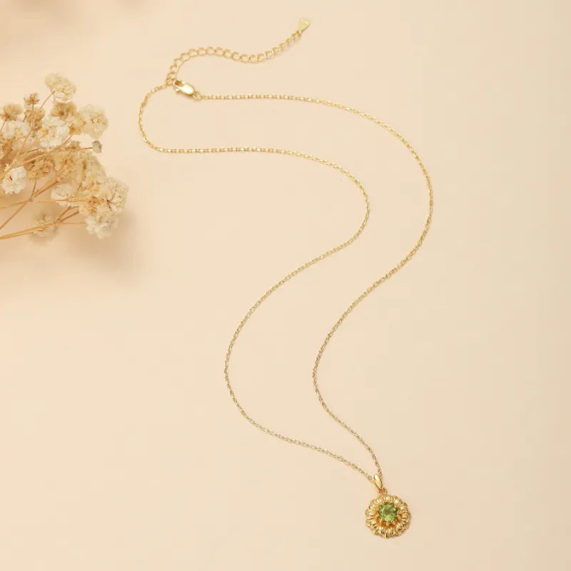 Peridot Necklace "Radiant Flower" Gold-Plated Silver