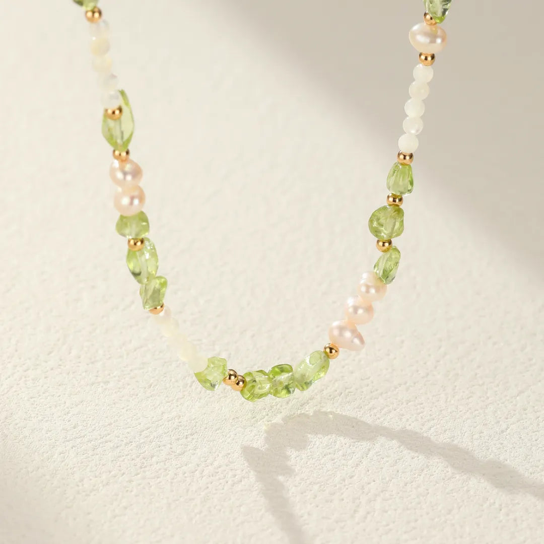 Peridot Necklace, Pearl and Mother-of-Pearl "Solar Elegance" Gold-Plated Silver