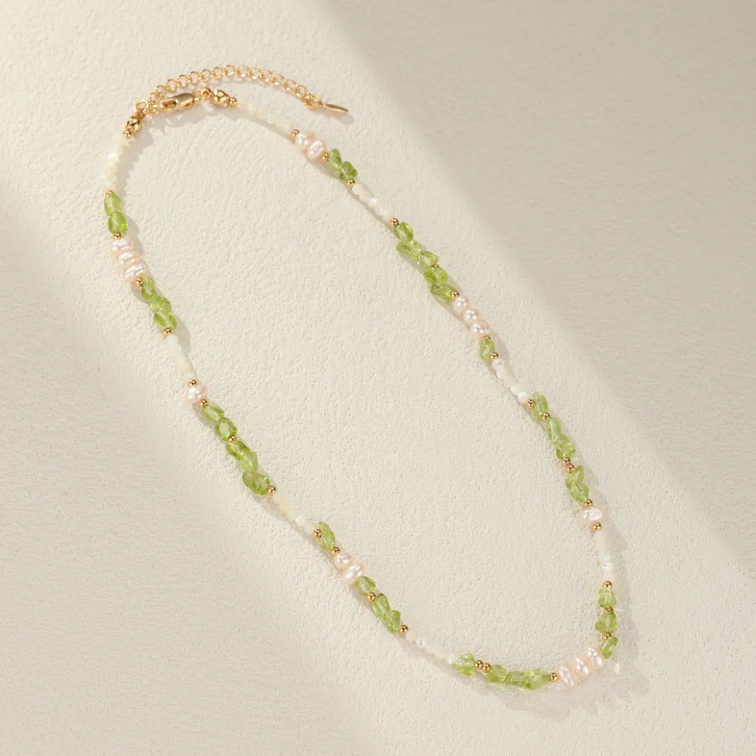 Peridot Necklace, Pearl and Mother-of-Pearl "Solar Elegance" Gold-Plated Silver