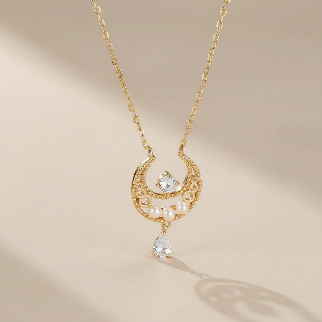 Halskette Mondstein "Mondschein" vergoldet