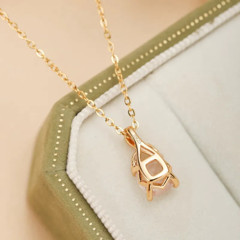 Halskette Rosenquarz "Luxuriöse Eleganz" Vergoldet Silber