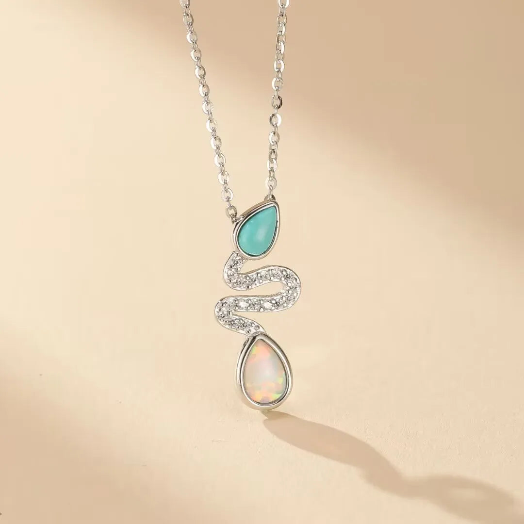 Turquoise and Opal Snake Necklace "Snake Charm" Silver