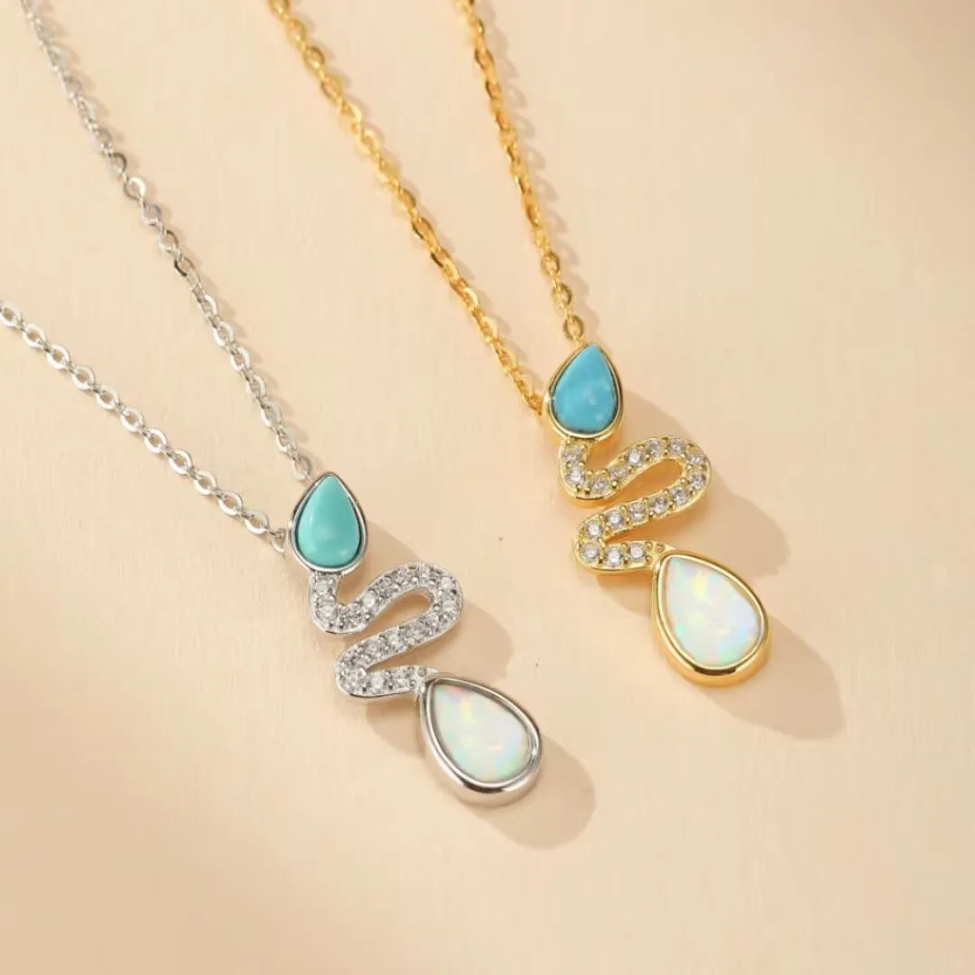 Schlangenhalskette Türkis und Opal "Schlangencharme" Silber