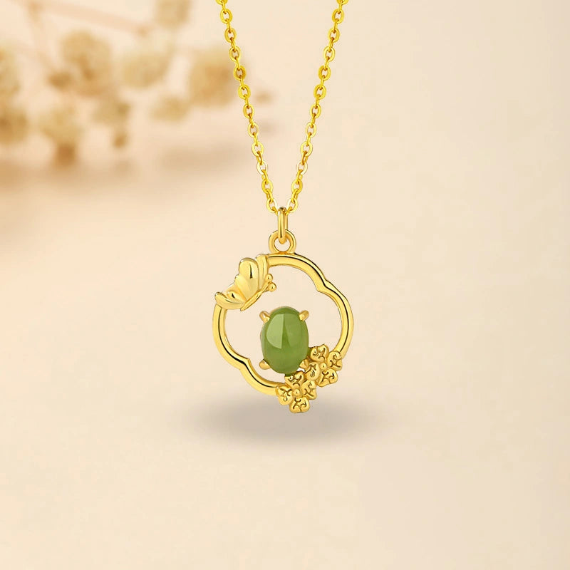 Jade Clover Necklace "Charming Bloom" Gold-Plated Silver