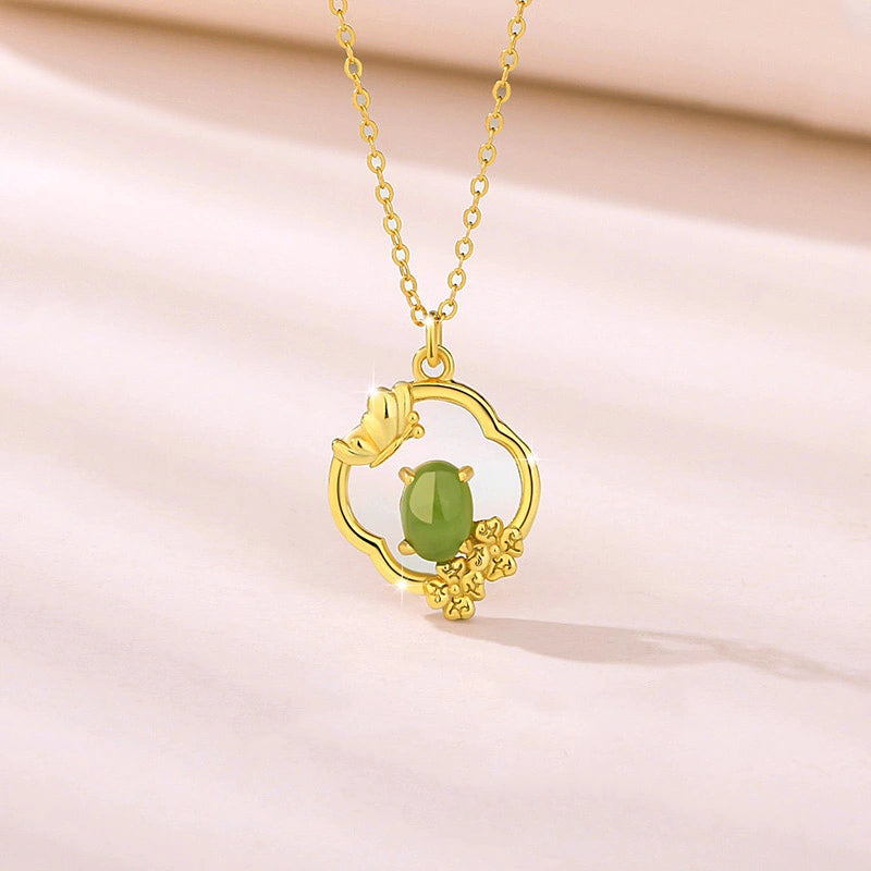 Jade Clover Necklace "Charming Bloom" Gold-Plated Silver
