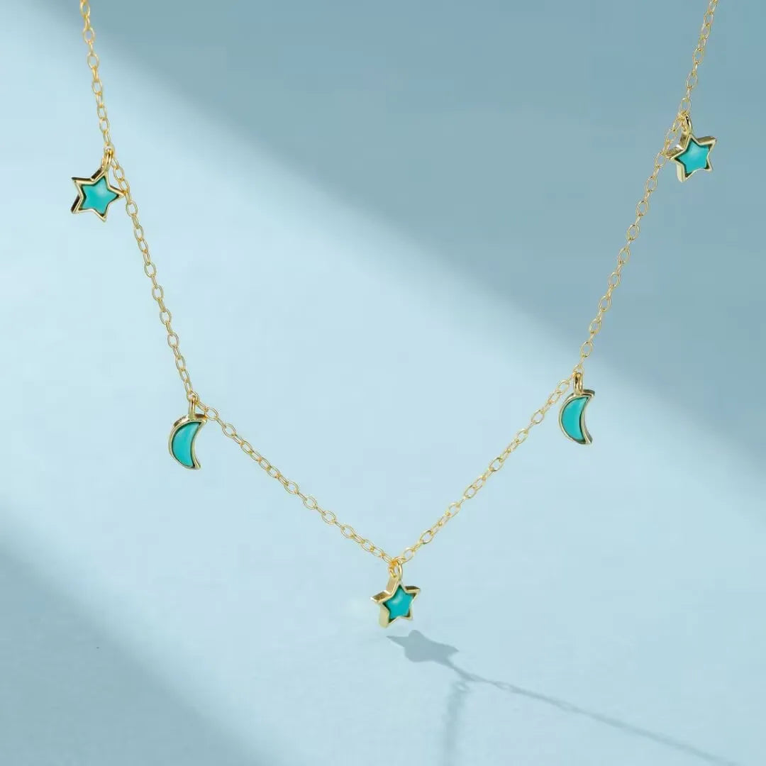 Turquoise Necklace "Celestial Balance" Gold-Plated Silver