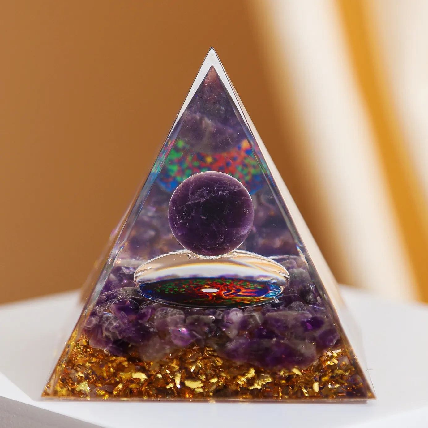 Soothing Radiance - Orgonite Pyramid Tree of Life in Amethyst