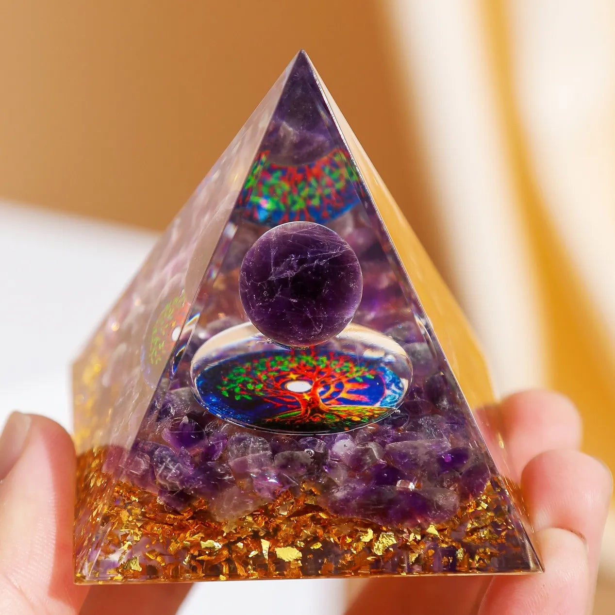 Soothing Radiance - Orgonite Pyramid Tree of Life in Amethyst