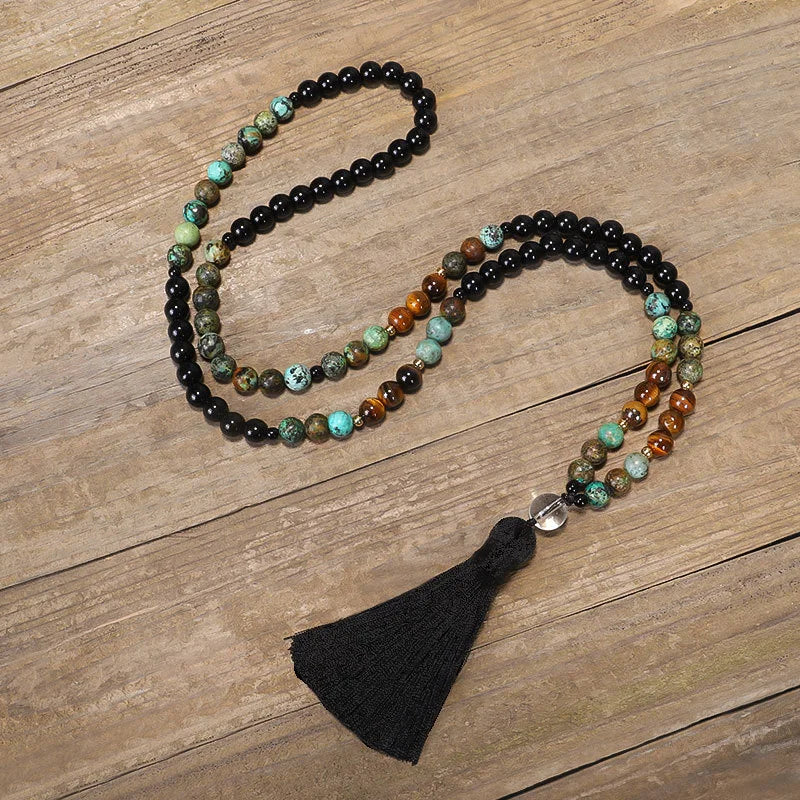 Mala Bracelet and Tiger Eye Necklace Set "Protection Amulet"