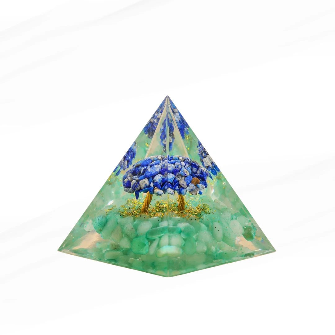 Perfektes Gleichgewicht - Orgonit-Pyramide Lebensbaum aus Lapislazuli und Aventurin