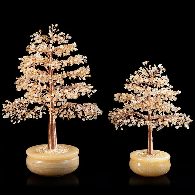 Pan Source Albero Di Citrino Portafortuna – Albero Feng Shui Decorativo Per Casa E Ufficio, Con Base Girevole E Foglie Cristallo (Oro)