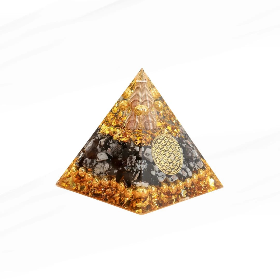 Gold Force - Orgonite Pyramid in Obsidian