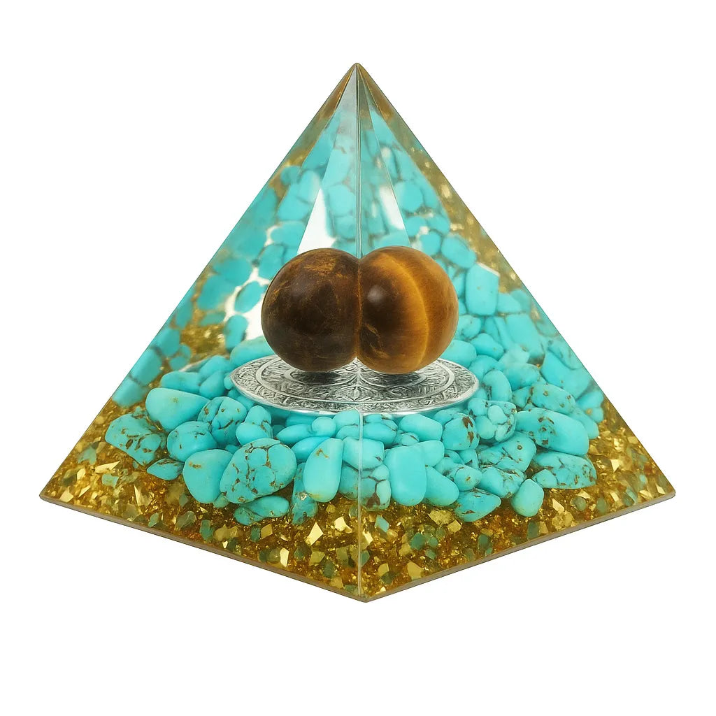 Heilung - Orgonit-Pyramide aus Türkis und Tigerauge
