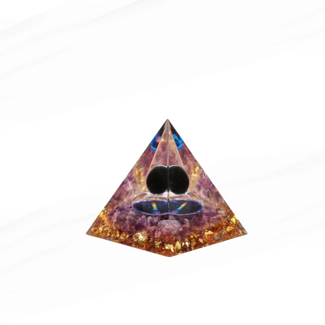 Harmonie und Weisheit - Orgonit-Pyramide 7 Chakras aus Amethyst und Obsidian