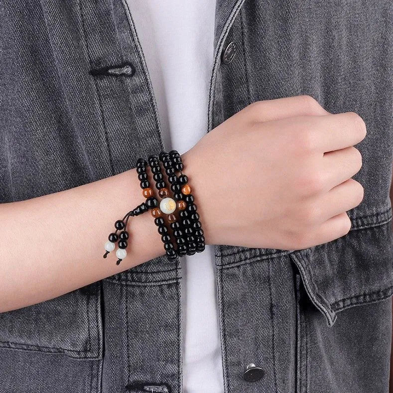 Mala Bracelet Obsidian and Tiger Eye "Mental Strength"