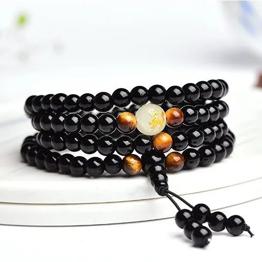 Mala Bracelet Obsidian and Tiger Eye "Mental Strength"