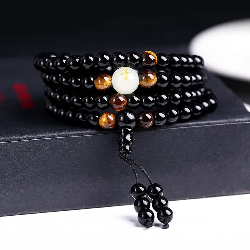 Mala Bracelet Obsidian and Tiger Eye "Mental Strength"