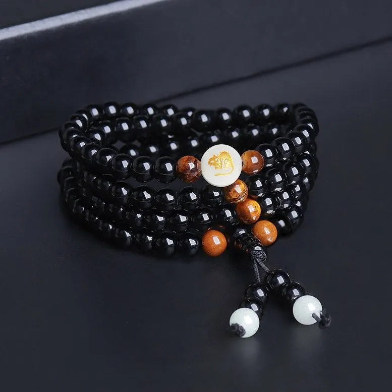 Mala Bracelet Obsidian and Tiger Eye "Mental Strength"