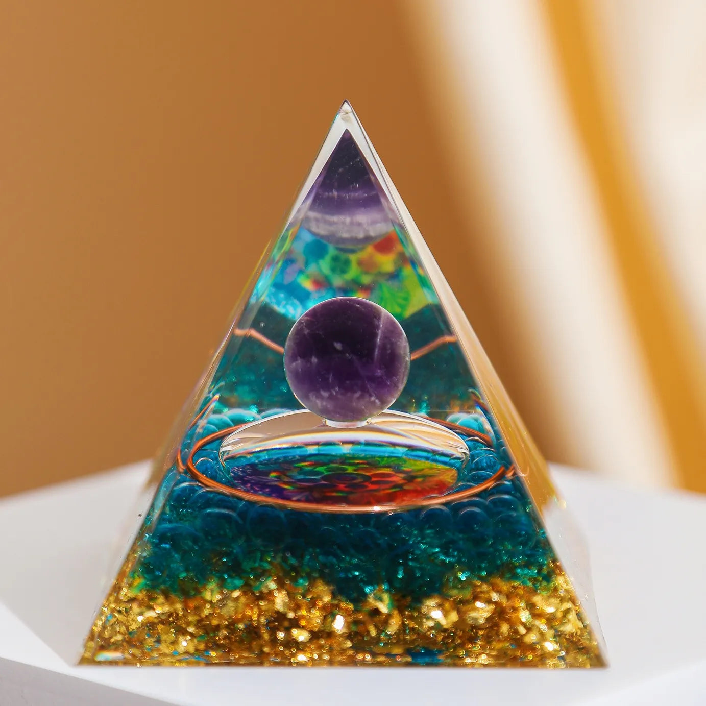 Peace and Serenity - Orgonite Pyramid in Amethyst and Aquamarine