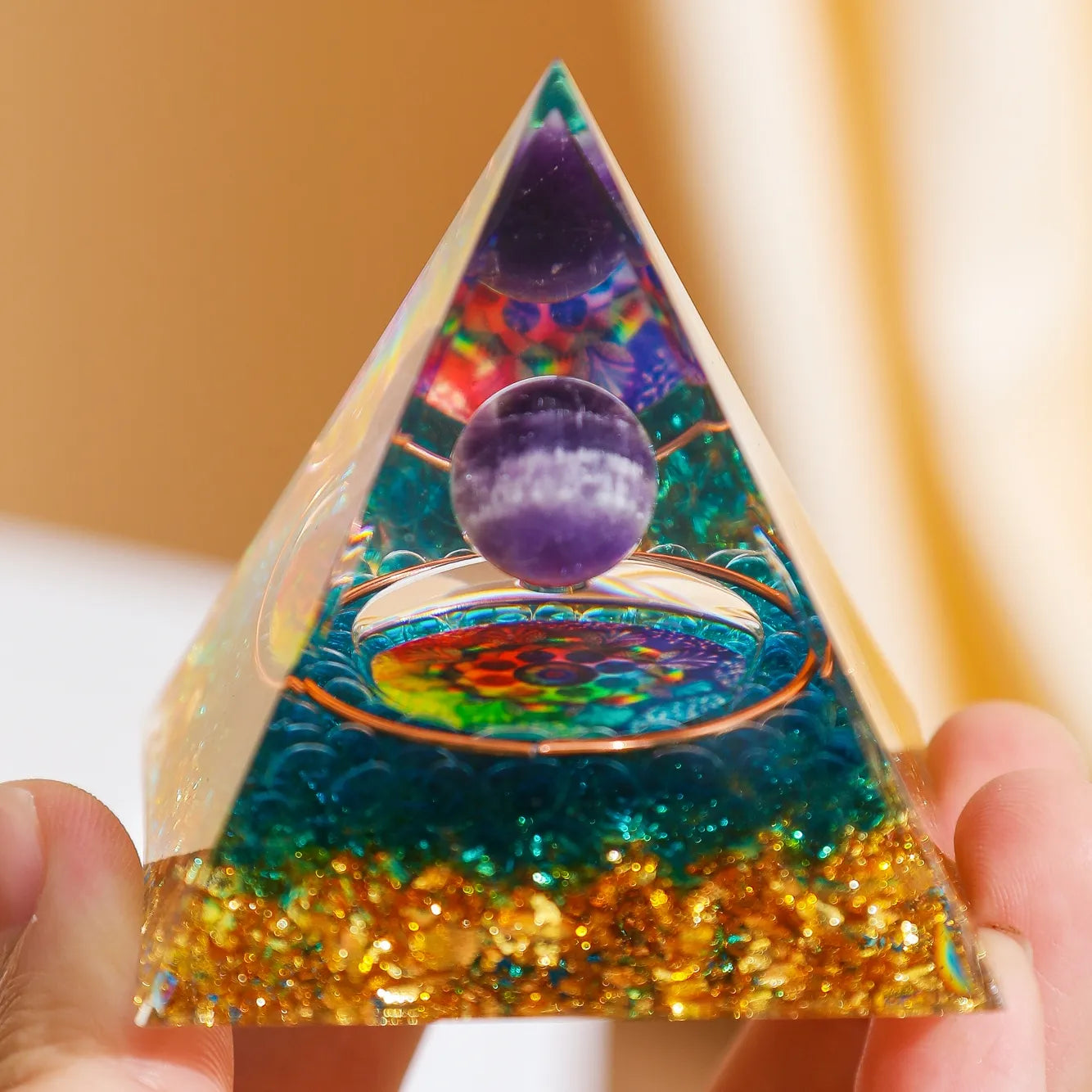 Peace and Serenity - Orgonite Pyramid in Amethyst and Aquamarine
