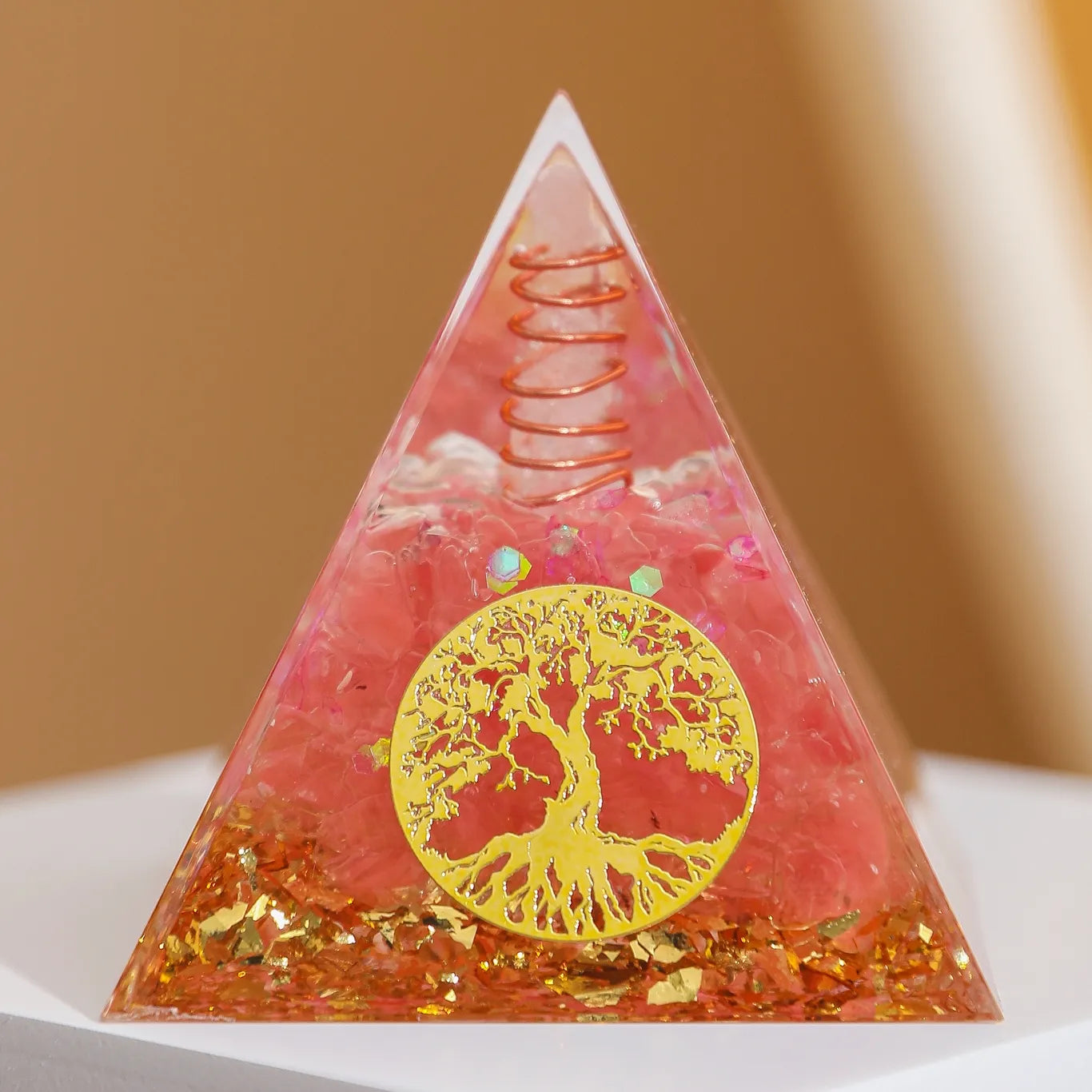 Wurzeln der Liebe - Orgonit-Pyramide Lebensbaum aus Rosenquarz