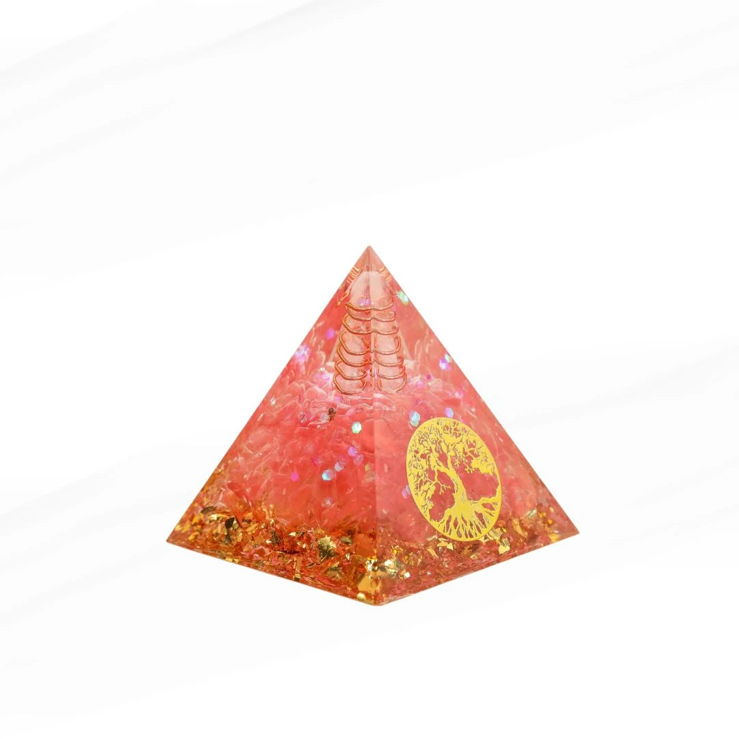 Racines d'Amour - Pyramide Orgonite Arbre de Vie en Quartz Rose