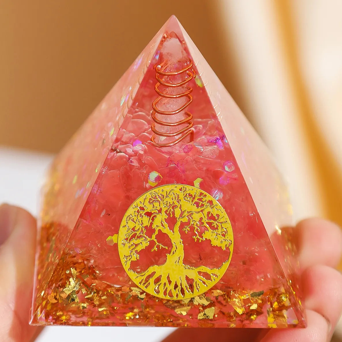Wurzeln der Liebe - Orgonit-Pyramide Lebensbaum aus Rosenquarz