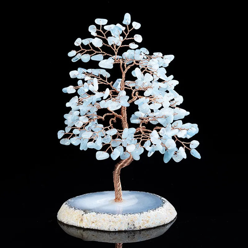 Prospérité - Edelstein Baum aus Aquamarin und Achat