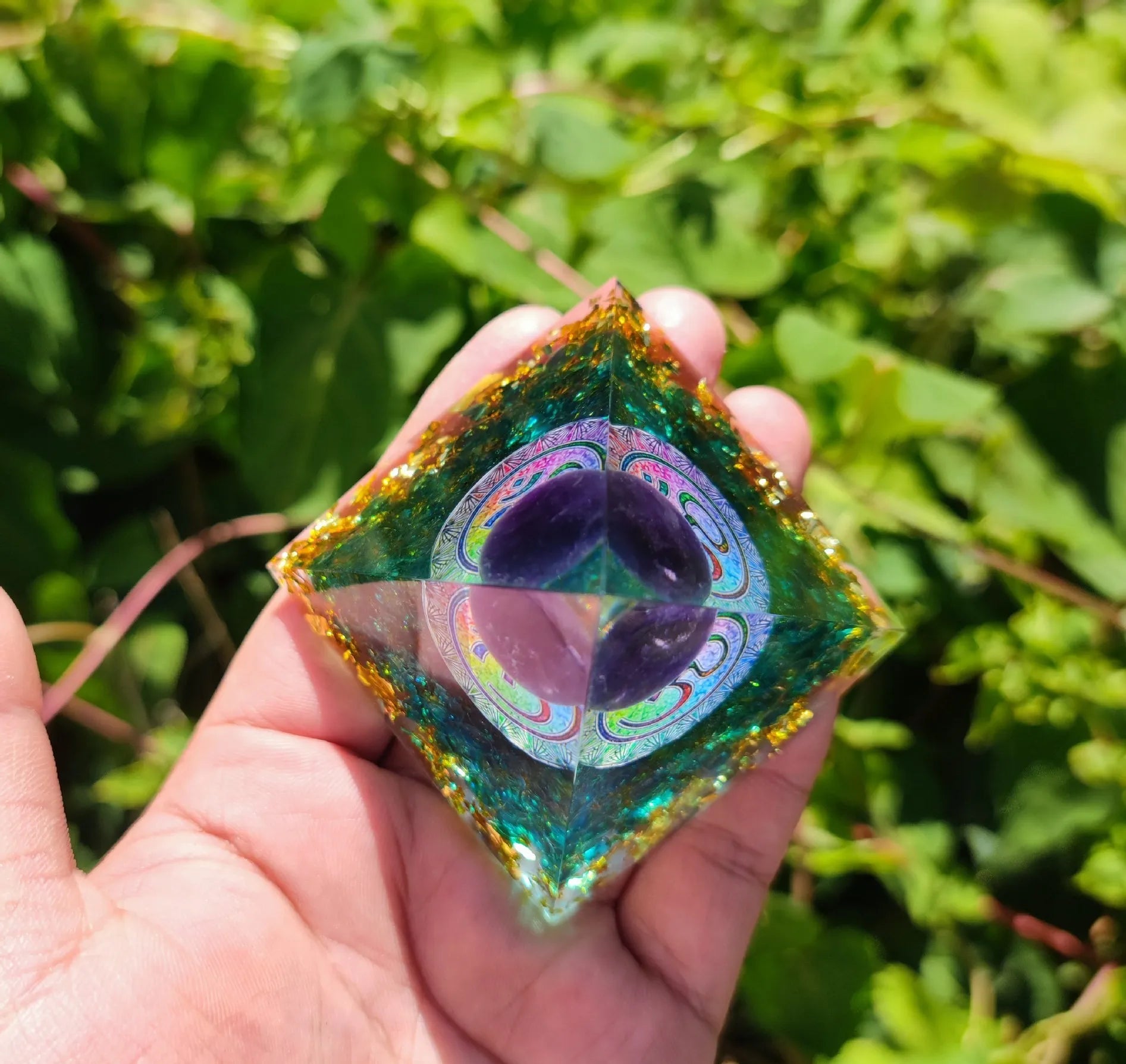 Tranquility - Orgonite Pyramid OM in Amethyst and Aquamarine