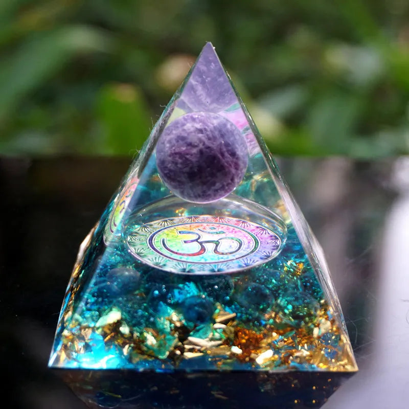 Tranquility - Orgonite Pyramid OM in Amethyst and Aquamarine
