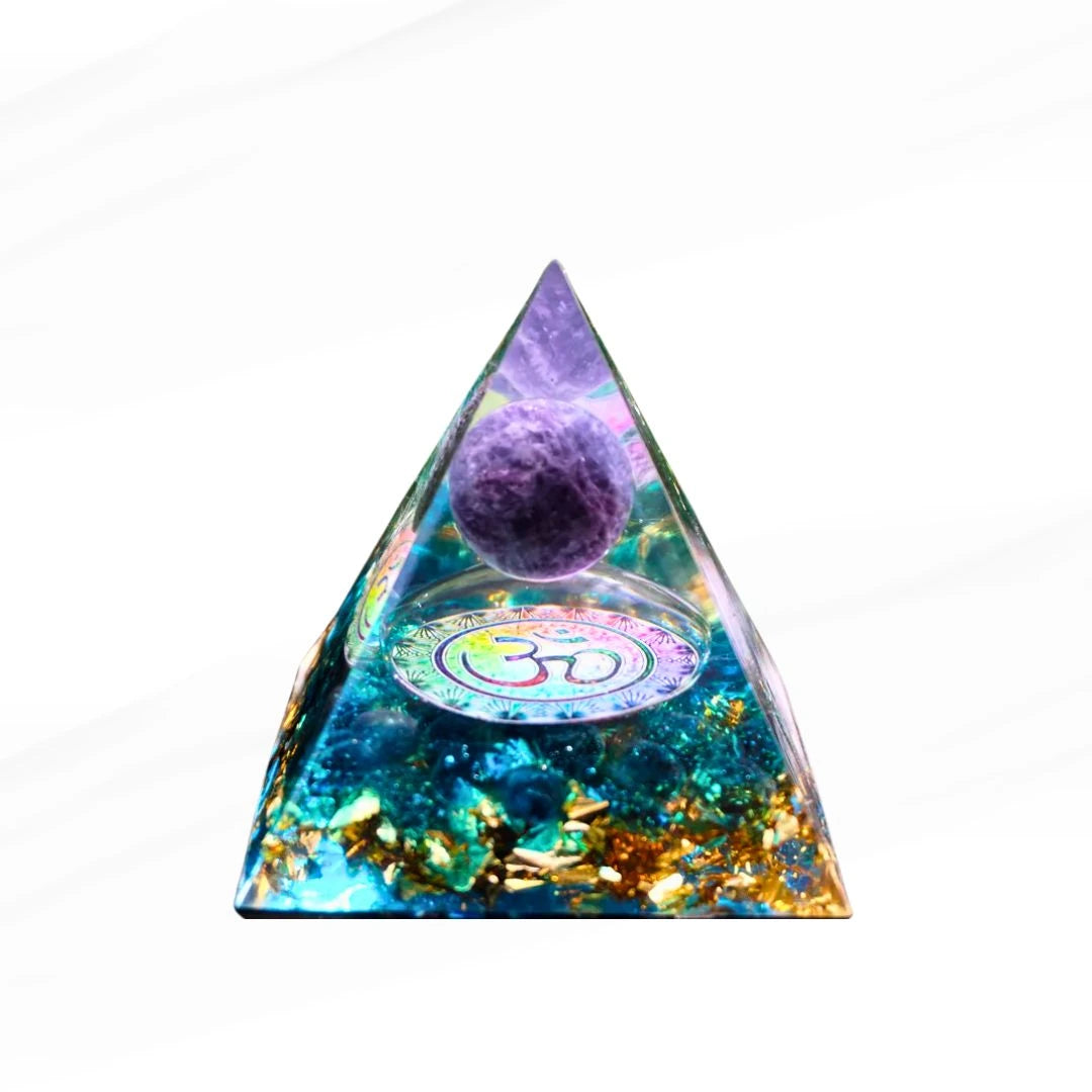 Tranquility - Orgonite Pyramid OM in Amethyst and Aquamarine