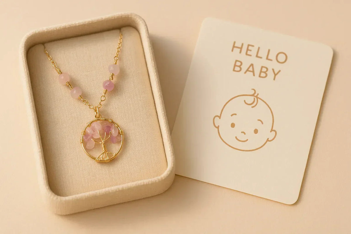 Collana con ciondolo in rame con albero della vita in pietra di