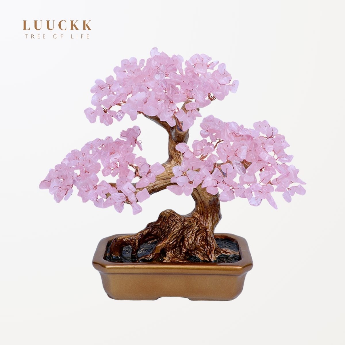 Vitalité - Lebensbaum aus Rosenquarz im Feng-Shui-Stil