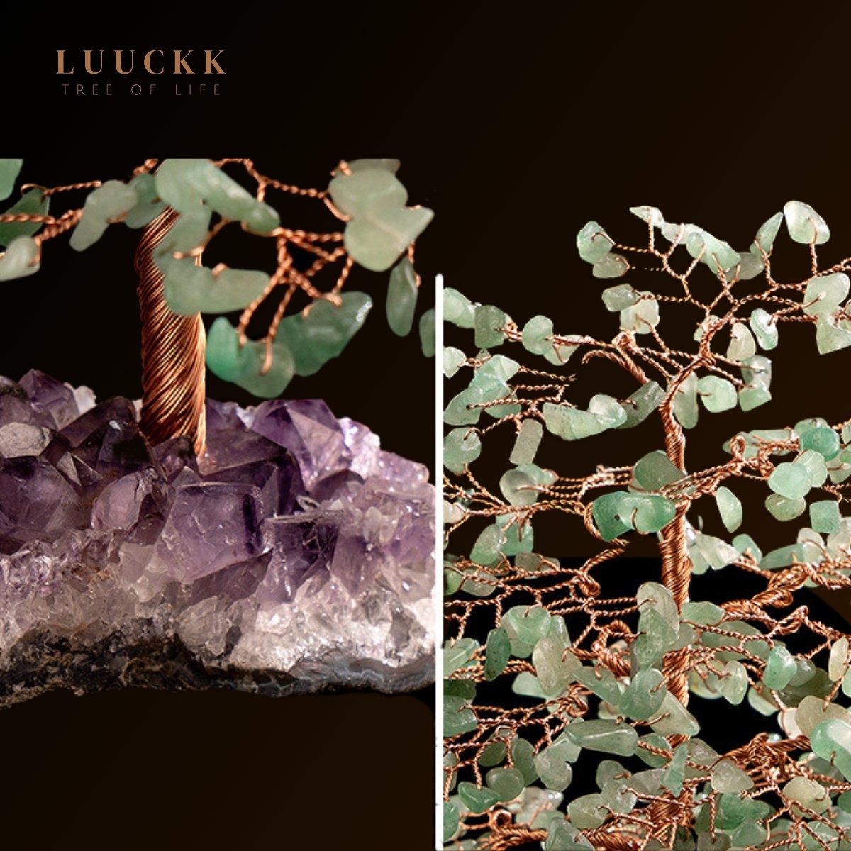 Symbiose - Tree of Life in Green Aventurine with Amethyst Geode