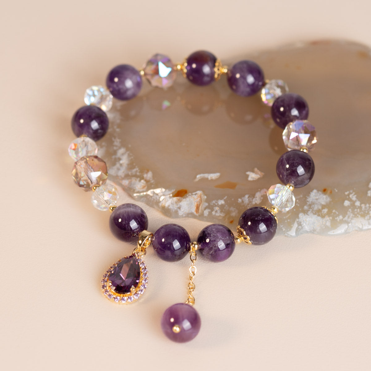 'Merveille' Amethyst and Clear Quartz Bracelet – Zen Elegance