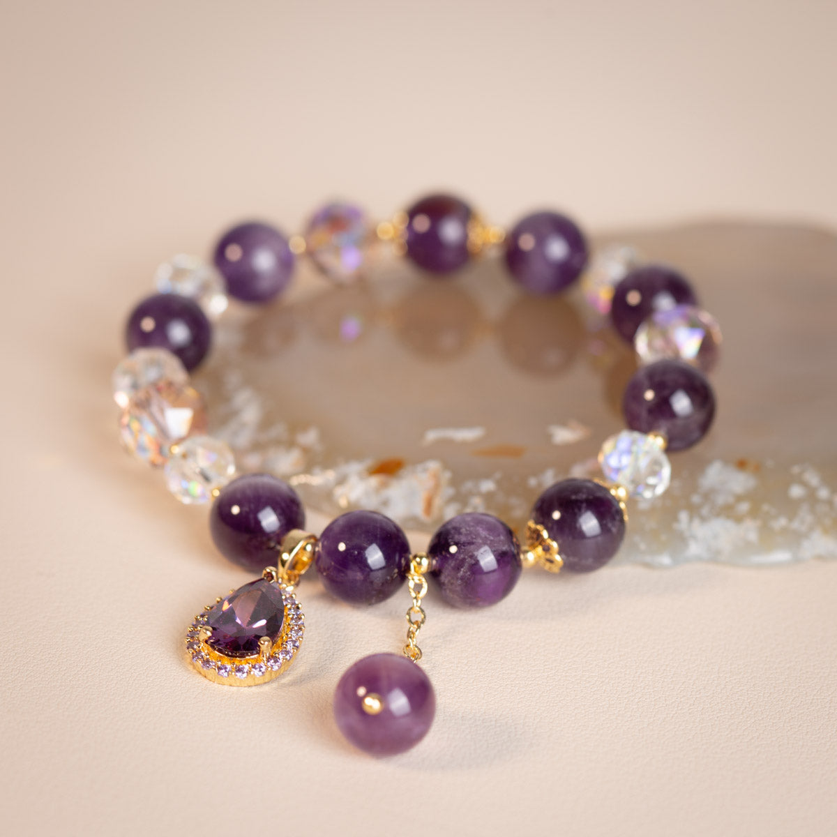 'Merveille' Amethyst and Clear Quartz Bracelet – Zen Elegance