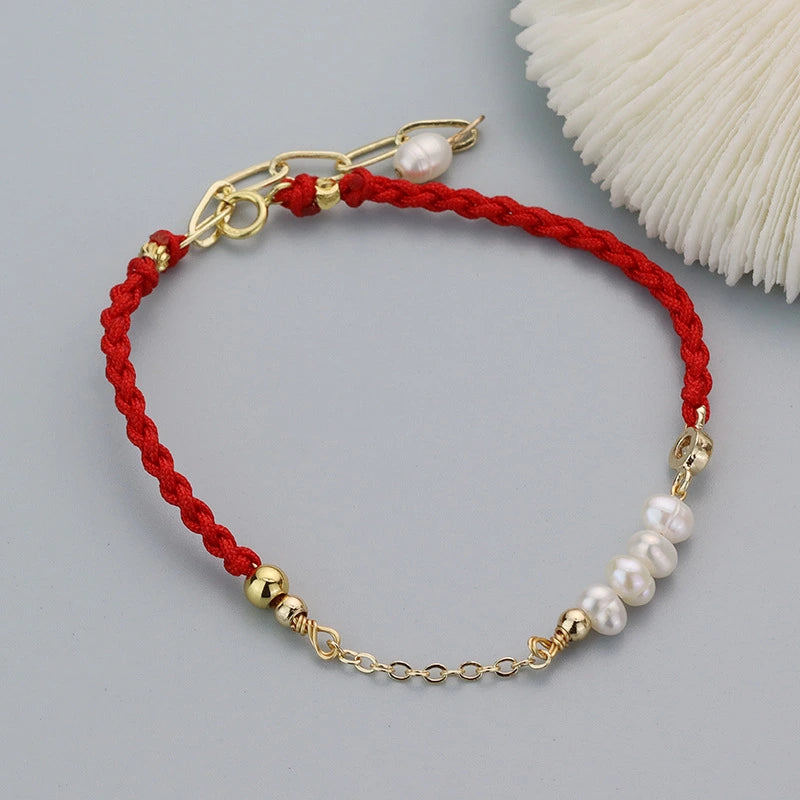 Pulsera Hilo Rojo "Coral Encantador" Plata