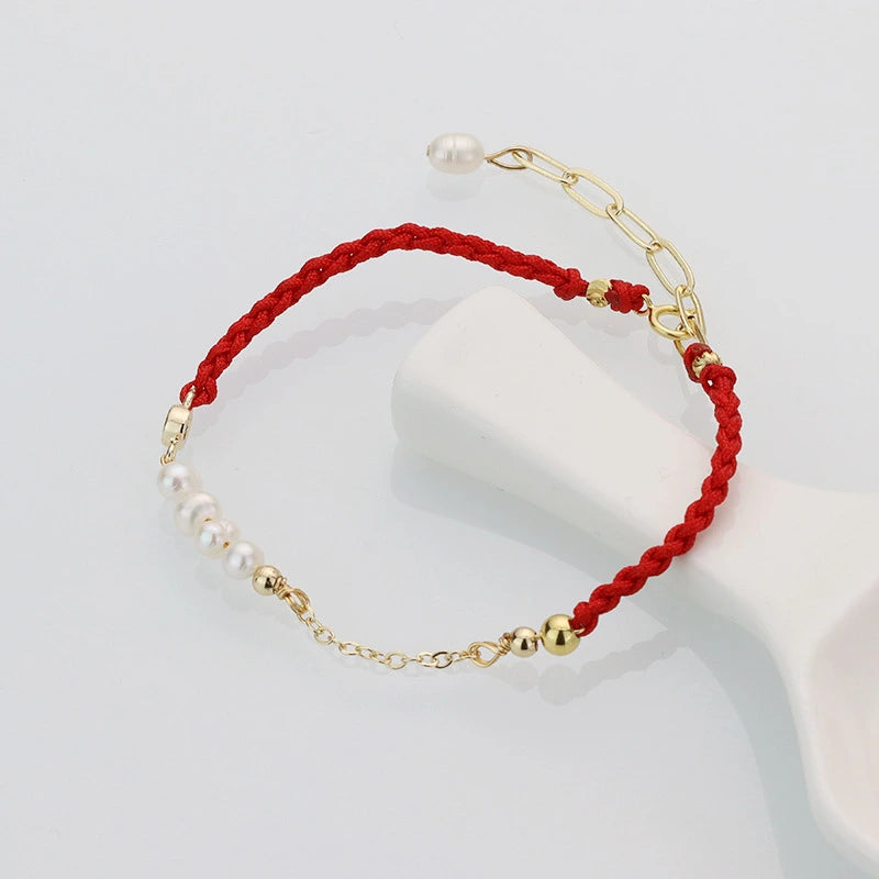 Pulsera Hilo Rojo "Coral Encantador" Plata