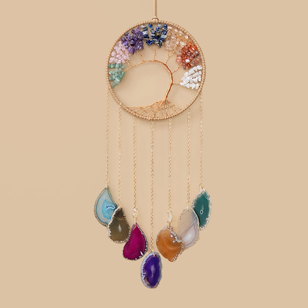 Attrape-soleil Arbre De Vie En Cristal Avec 7 Pierres Chakra - Décoration Fenêtre - 27 Cm