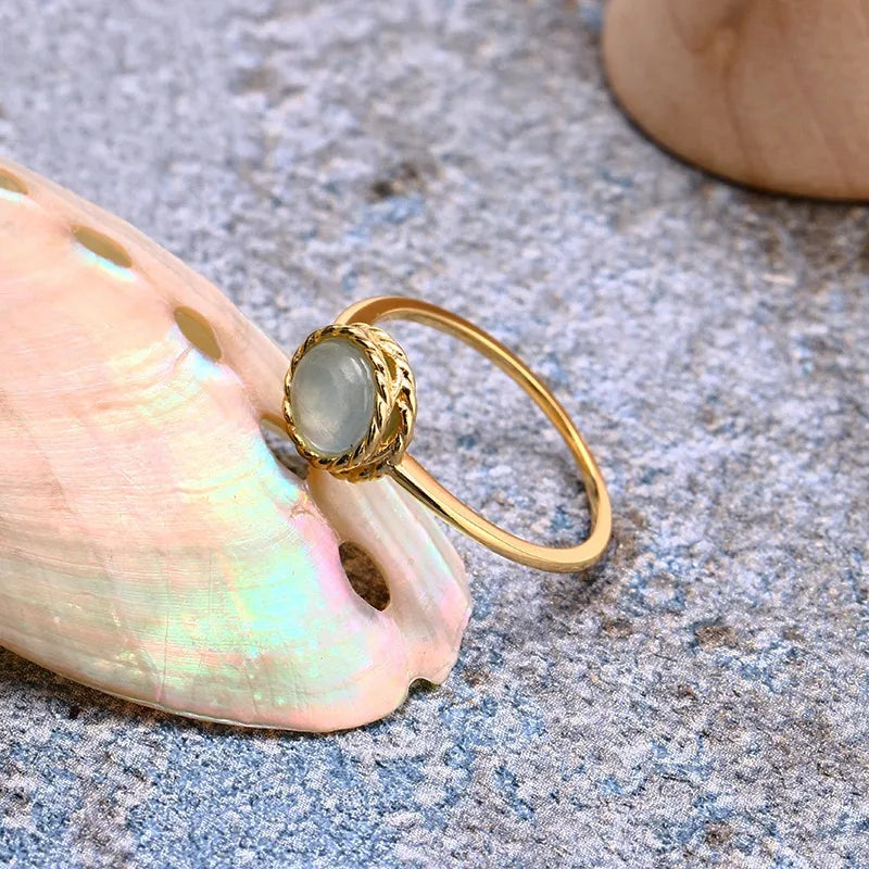 Aquamarine or Labradorite Ring "Marine Charm" Gold-Plated Silver