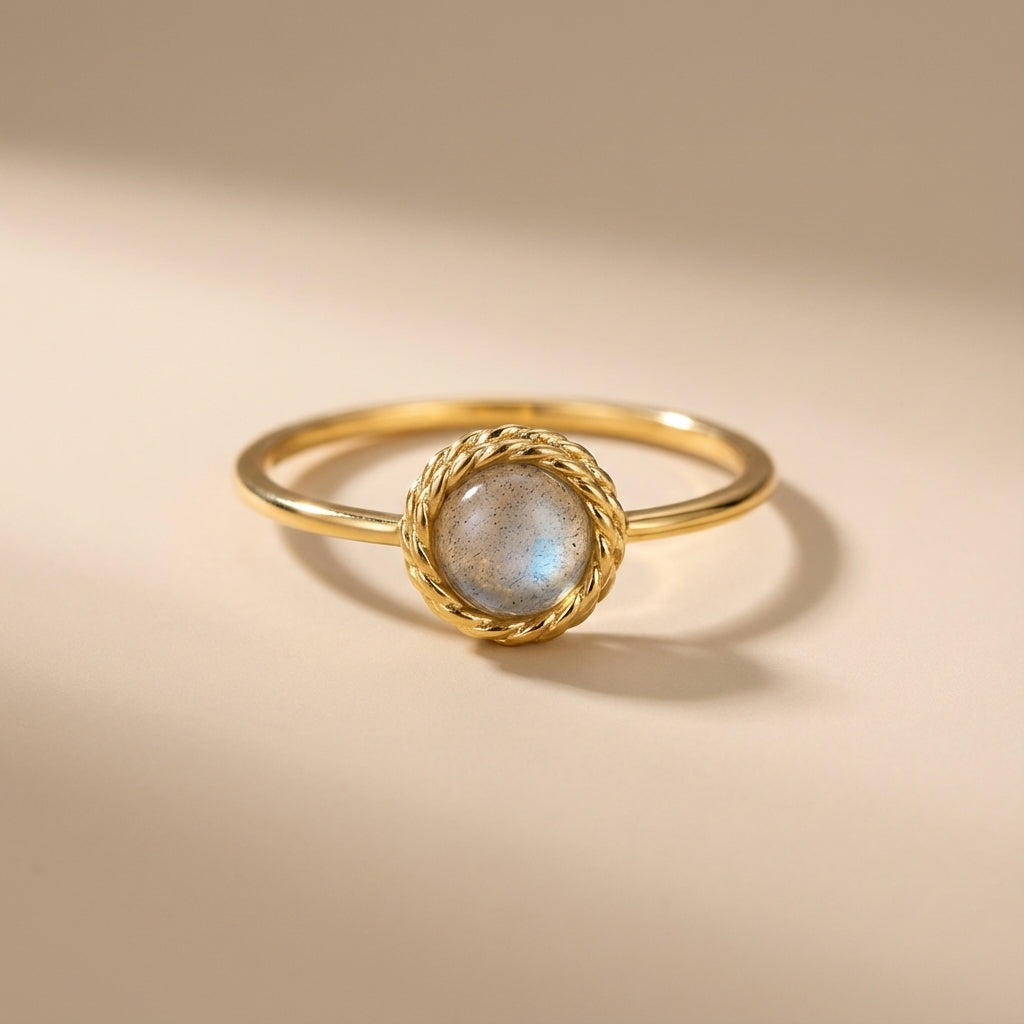 Aquamarine or Labradorite Ring "Marine Charm" Gold-Plated Silver