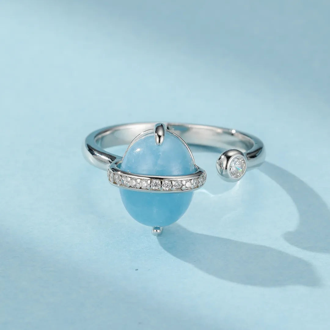 Aigue Marine Ring "Galaxie Bleue" Gold Plated Silver 14K