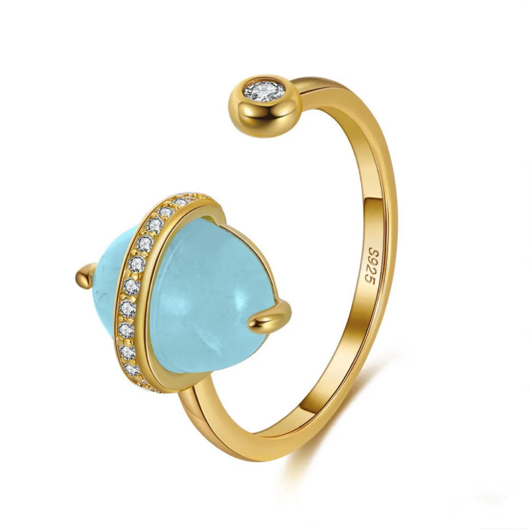 Aigue Marine Ring "Galaxie Bleue" Gold Plated Silver 14K