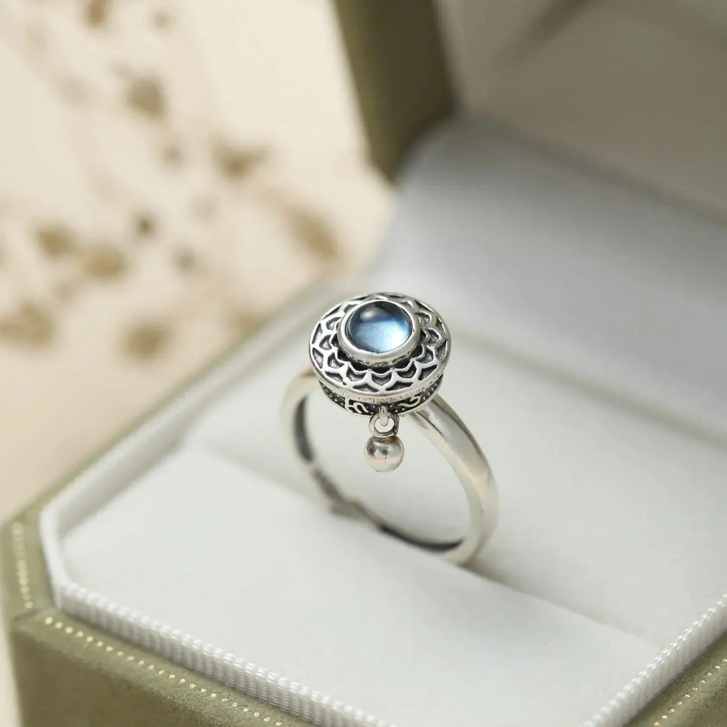 Aquamarine Lotus Ring "Calm Sweetness" Silver